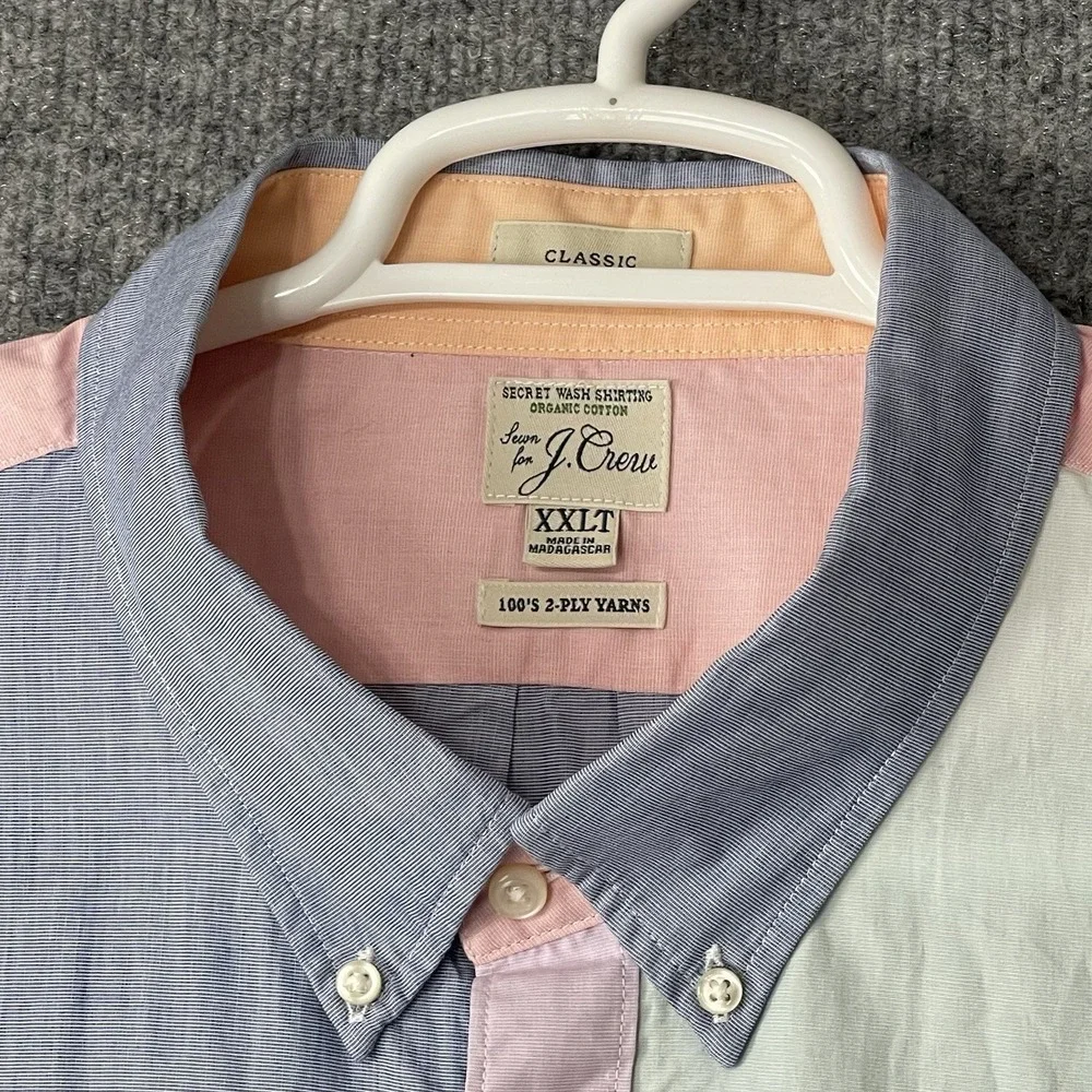 J Crew Shirt Mens 2XLT Button Down Pastel Colorblock‎ Long Sleeve Poplin Easter
